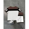 image:imageFloerns Mens 2 Piece Outfit Y2k Number Jersey V Neck Drop Shoulder Shirts amp Streetwear Shorts SetBlack and Brown
