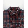 image:imageFloerns Mens Sparkly Rhinestone Plaid Shirt Short Sleeve Button Down Collared Streetwear TopsRed