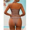 image:imageFloerns Womens 2 Piece Bikini Set Plaid Bow Halter Swimsuit Ruffle Trim Tube Top Beach TankiniCoffee Brown