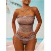 image:imageFloerns Womens 2 Piece Bikini Set Plaid Bow Halter Swimsuit Ruffle Trim Tube Top Beach TankiniCoffee Brown