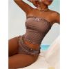 image:imageFloerns Womens 2 Piece Bikini Set Plaid Bow Halter Swimsuit Ruffle Trim Tube Top Beach TankiniCoffee Brown