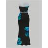 image:imageFloerns Womens 2 Piece Outfit Floral Print Strapless Crop Tube Top and Bodycon Long Skirt SetsMulticolor