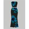 image:imageFloerns Womens 2 Piece Outfit Floral Print Strapless Crop Tube Top and Bodycon Long Skirt SetsMulticolor