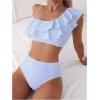 image:imageFloerns Womens 2 Piece Striped Bikini Set Ruffle Trim Swimsuit Beach Vacation Bathing SuitBlue