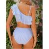 image:imageFloerns Womens 2 Piece Striped Bikini Set Ruffle Trim Swimsuit Beach Vacation Bathing SuitBlue