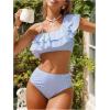 image:imageFloerns Womens 2 Piece Striped Bikini Set Ruffle Trim Swimsuit Beach Vacation Bathing SuitBlue