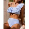 image:imageFloerns Womens 2 Piece Striped Bikini Set Ruffle Trim Swimsuit Beach Vacation Bathing SuitBlue