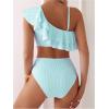 image:imageFloerns Womens 2 Piece Striped Bikini Set Ruffle Trim Swimsuit Beach Vacation Bathing SuitMint Green
