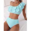 image:imageFloerns Womens 2 Piece Striped Bikini Set Ruffle Trim Swimsuit Beach Vacation Bathing SuitMint Green