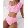 image:imageFloerns Womens 2 Piece Striped Bikini Set Ruffle Trim Swimsuit Beach Vacation Bathing SuitPink