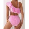 image:imageFloerns Womens 2 Piece Striped Bikini Set Ruffle Trim Swimsuit Beach Vacation Bathing SuitPink