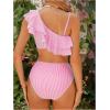 image:imageFloerns Womens 2 Piece Striped Bikini Set Ruffle Trim Swimsuit Beach Vacation Bathing SuitPink