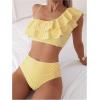 image:imageFloerns Womens 2 Piece Striped Bikini Set Ruffle Trim Swimsuit Beach Vacation Bathing SuitYellow