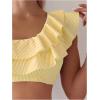 image:imageFloerns Womens 2 Piece Striped Bikini Set Ruffle Trim Swimsuit Beach Vacation Bathing SuitYellow