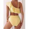 image:imageFloerns Womens 2 Piece Striped Bikini Set Ruffle Trim Swimsuit Beach Vacation Bathing SuitYellow