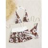 image:imageFloerns Womens 3 Piece Bikini Sets Boho Floral Print Halter Swimsuit Layered Ruffle Bathing SuitWhite Brown Floral