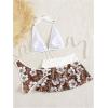 image:imageFloerns Womens 3 Piece Bikini Sets Boho Floral Print Halter Swimsuit Layered Ruffle Bathing SuitWhite Brown Floral