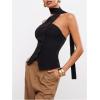 image:imageFloerns Womens Backless Halter Tops Button Down Sleeveless Going Out Tank Tops with ScarfBlack