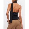 image:imageFloerns Womens Backless Halter Tops Button Down Sleeveless Going Out Tank Tops with ScarfBlack
