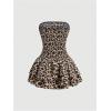 image:imageFloerns Womens Cheetah Strapless Tube Dress Layered Ruffle Smocked Going Out Mini DressesApricot