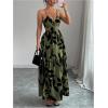 image:imageFloerns Womens Cut Out Tie Back Boho Maxi Dress Spaghetti Strap Beach Vacation Tiered Long DressesArmy Green