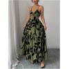 image:imageFloerns Womens Cut Out Tie Back Boho Maxi Dress Spaghetti Strap Beach Vacation Tiered Long DressesArmy Green