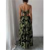 image:imageFloerns Womens Cut Out Tie Back Boho Maxi Dress Spaghetti Strap Beach Vacation Tiered Long DressesArmy Green