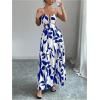 image:imageFloerns Womens Cut Out Tie Back Boho Maxi Dress Spaghetti Strap Beach Vacation Tiered Long DressesBlue and White
