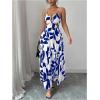 image:imageFloerns Womens Cut Out Tie Back Boho Maxi Dress Spaghetti Strap Beach Vacation Tiered Long DressesBlue and White
