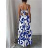 image:imageFloerns Womens Cut Out Tie Back Boho Maxi Dress Spaghetti Strap Beach Vacation Tiered Long DressesBlue and White
