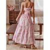 image:imageFloerns Womens Cut Out Tie Back Boho Maxi Dress Spaghetti Strap Beach Vacation Tiered Long DressesPink