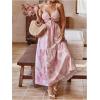 image:imageFloerns Womens Cut Out Tie Back Boho Maxi Dress Spaghetti Strap Beach Vacation Tiered Long DressesPink