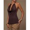 image:imageFloerns Womens Draped Cowl Neck Halter Tops Backless Party Going Out Tank TopBrown