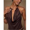 image:imageFloerns Womens Draped Cowl Neck Halter Tops Backless Party Going Out Tank TopBrown