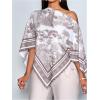 image:imageFloerns Womens Elegant Graphic Off The Shoulder Tops Hanky Hem Summer Dressy Casual BlousesCoffee Brown