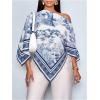 image:imageFloerns Womens Elegant Graphic Off The Shoulder Tops Hanky Hem Summer Dressy Casual BlousesDark Blue