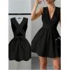 image:imageFloerns Womens Elegant V Neck Formal Dress Criss Cross Tie Back Wedding Guest A Line DressesBlack