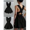 image:imageFloerns Womens Elegant V Neck Formal Dress Criss Cross Tie Back Wedding Guest A Line DressesBlack