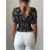 image:imageFloerns Womens Floral Dolman Sleeve Boho Tops Deep V Neck Ruched Vacation Blouse TopsBlack