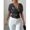 image:imageFloerns Womens Floral Dolman Sleeve Boho Tops Deep V Neck Ruched Vacation Blouse TopsBlack