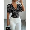 image:imageFloerns Womens Floral Dolman Sleeve Boho Tops Deep V Neck Ruched Vacation Blouse TopsBlack