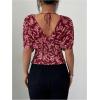 image:imageFloerns Womens Floral Dolman Sleeve Boho Tops Deep V Neck Ruched Vacation Blouse TopsBurgundy