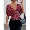 image:imageFloerns Womens Floral Dolman Sleeve Boho Tops Deep V Neck Ruched Vacation Blouse TopsBurgundy