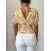 image:imageFloerns Womens Floral Dolman Sleeve Boho Tops Deep V Neck Ruched Vacation Blouse TopsYellow