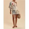 image:imageFloerns Womens Floral One Shoulder Mini Dress Dolman Sleeve Vacation Tunic DressesApricot
