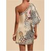 image:imageFloerns Womens Floral One Shoulder Mini Dress Dolman Sleeve Vacation Tunic DressesApricot