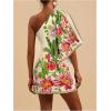image:imageFloerns Womens Floral One Shoulder Mini Dress Dolman Sleeve Vacation Tunic DressesApricot and Green