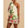 image:imageFloerns Womens Floral One Shoulder Mini Dress Dolman Sleeve Vacation Tunic DressesApricot and Green