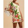 image:imageFloerns Womens Floral One Shoulder Mini Dress Dolman Sleeve Vacation Tunic DressesApricot and Green