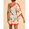 image:imageFloerns Womens Floral One Shoulder Mini Dress Dolman Sleeve Vacation Tunic DressesBeige Ocean